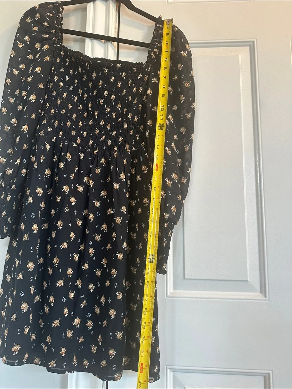 Maje Black Floral Mini Dress with Puff Sleeves